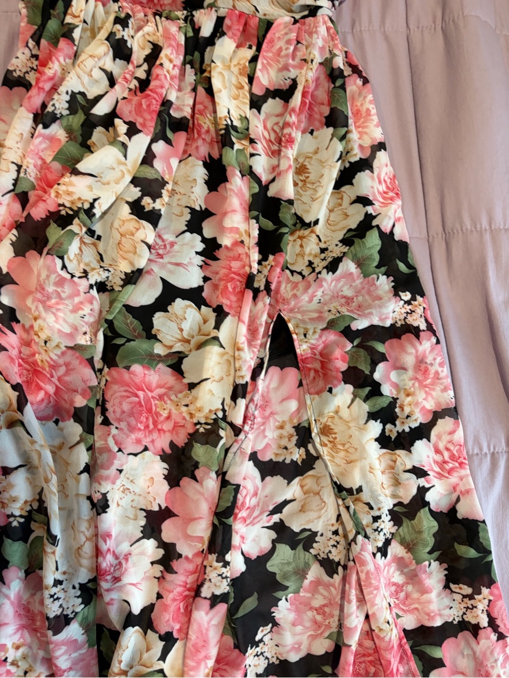 Strapless Floral Maxi Dress in Black, Pink & Cream slit on side Fashion Nova XL - Picture 3 of 5